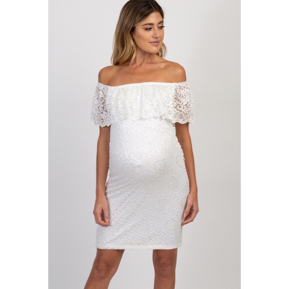 Pinkblush White Lace Off Shoulder Maternity Dress